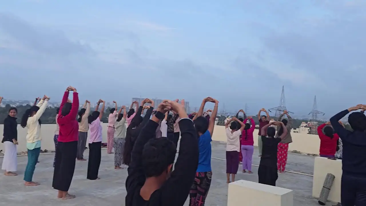 Students exercising outdoors in the morning at a RIMA campus